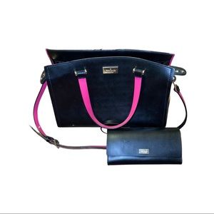 Black/pink Kate Spade Purse With Matching Wallet